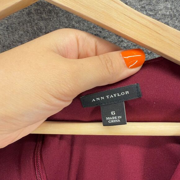 Ann Taylor Dress Women 6 Red Sheath Midi Zipper Lined Short Sleeve Casual Rayon - Picture 3 of 7